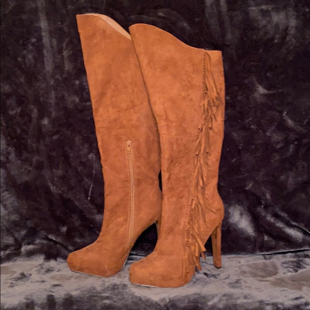 Faux Suede Fringe Boots